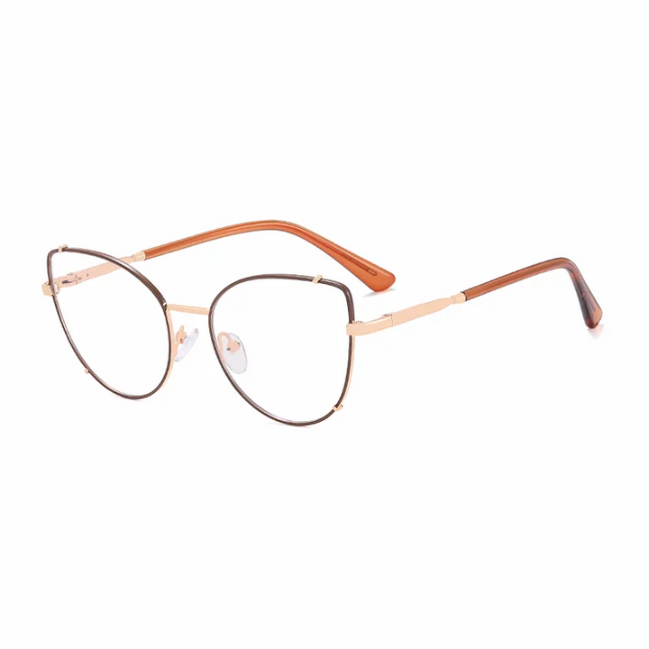 Ralferty Women's Full Rim Cat Eye Alloy Eyeglasses R81199 Full Rim Ralferty C6 Dark Coffee CHINA 