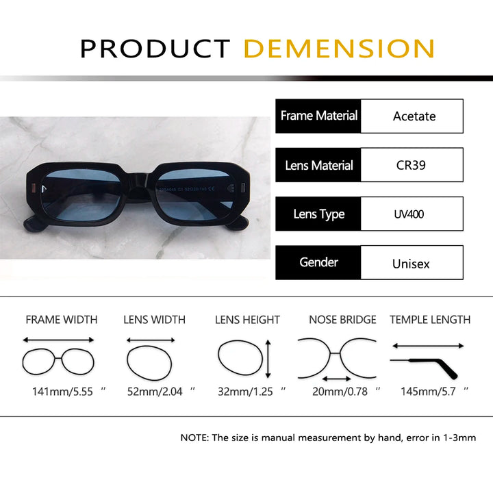 Esnbie Unisex Full Rim Square Thick Acetate Sunglasses 230451