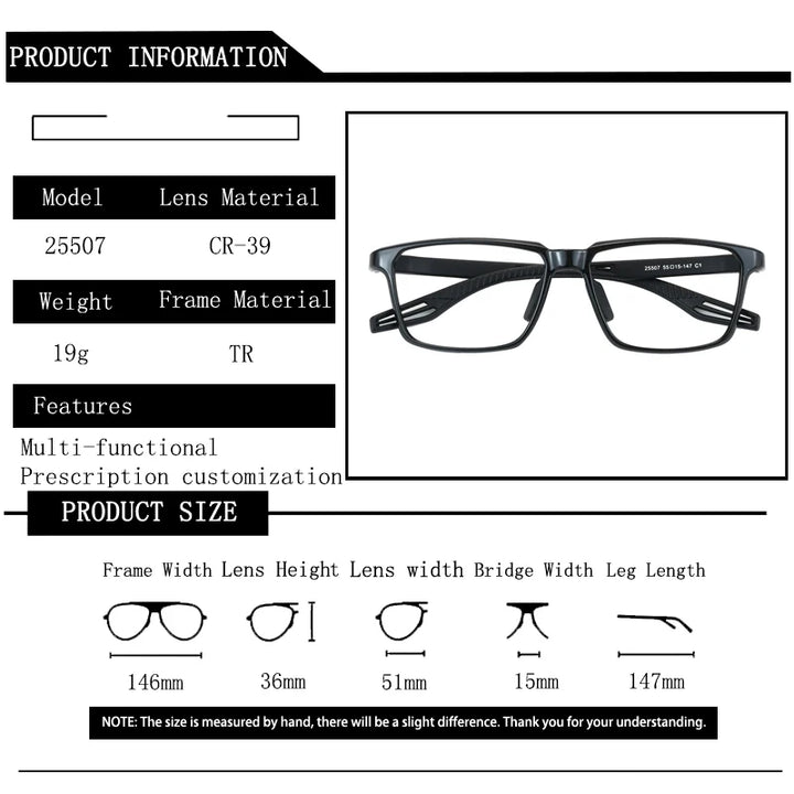 Kocolior Unisex Full Rim Square Tr 90 Photochromic Reading Glasses 725507