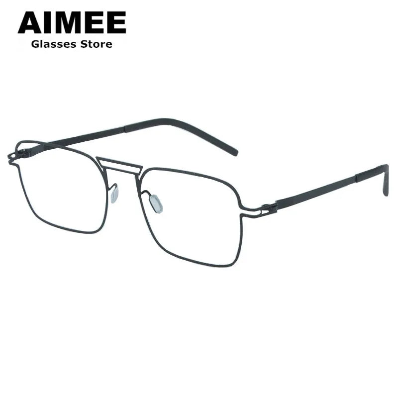 Aimee Unisex Full Rim Square Double Bridge Steel Eyeglasses 14041