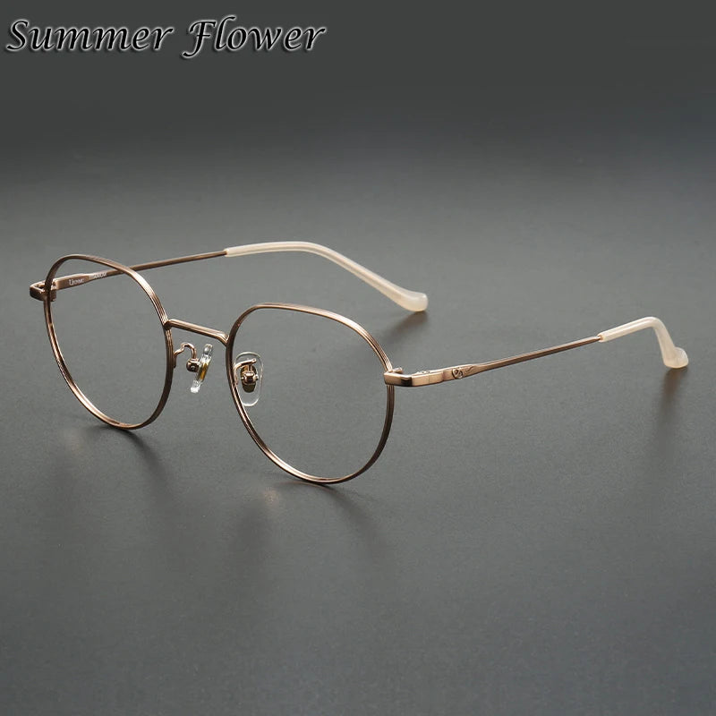 Summer Flower Women's Full Rim Flat Top Round Titanium Eyeglasses 10182 Full Rim Summer Flower Rose Gold