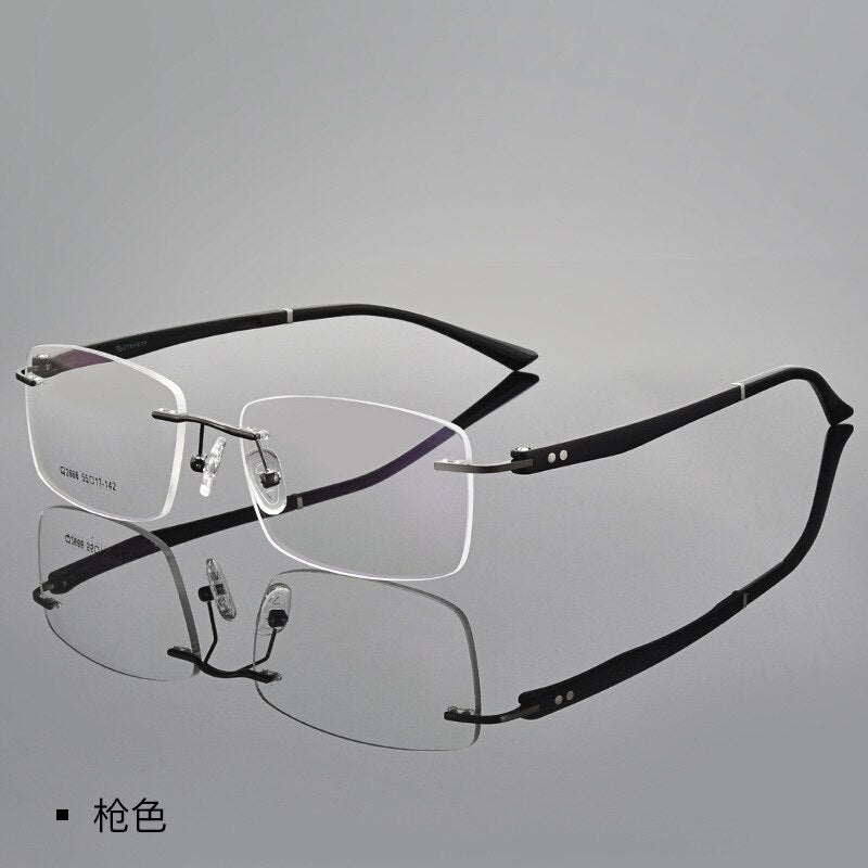 KatKani Men's Rimless Square Tr 90 Alloy Eyeglasses 2666 Rimless KatKani Eyeglasses Gun  