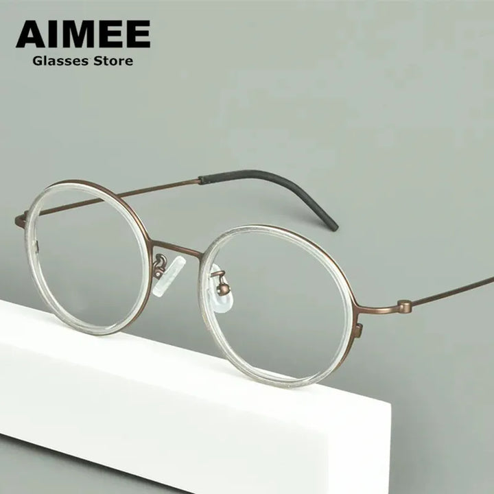 Aimee Unisex Full Rim Round Titanium Acetate Eyeglasses 15503