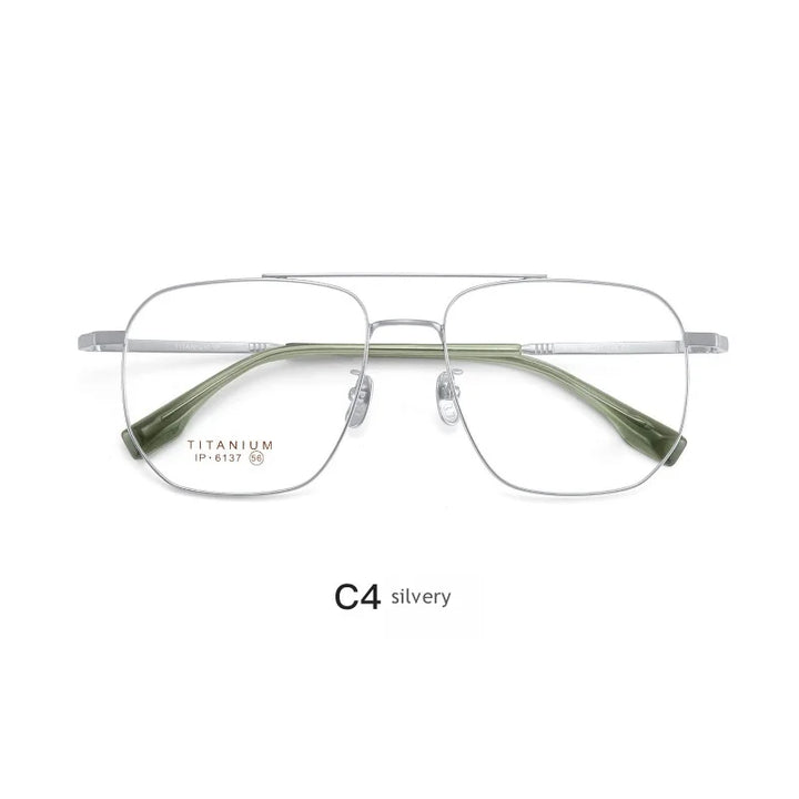 KatKani Men's Full Rim Square Double Bridge Titanium Eyeglasses 6137 Full Rim KatKani Eyeglasses silvery  