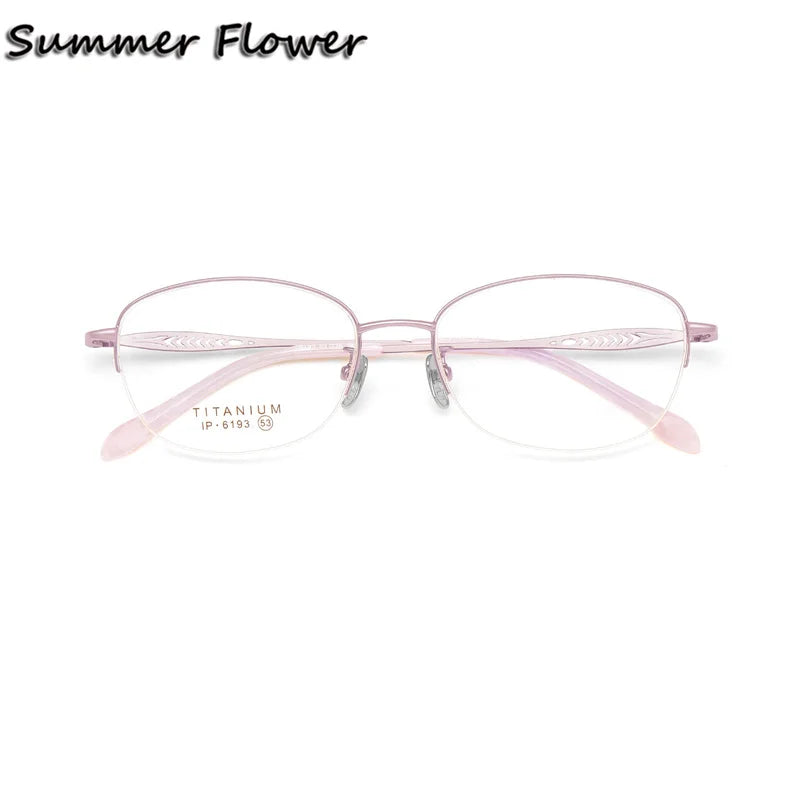 Summer Flower Women's Semi Rim Oval Square Titanium Eyeglasses 86193 Full Rim Summer Flower Pink