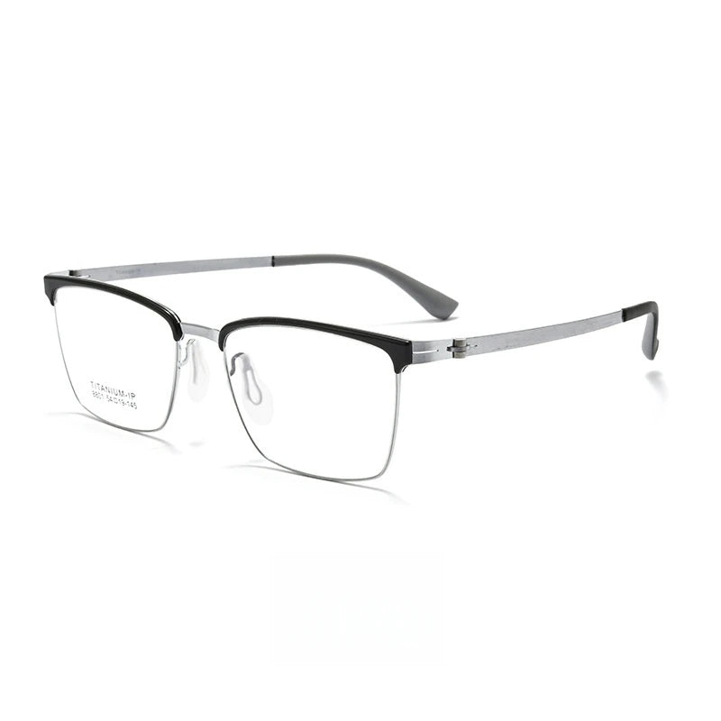 Yimaruili Men's Full Rim Square Titanium Alloy Eyeglasses Y8801 Full Rim Yimaruili Eyeglasses Black Silver  