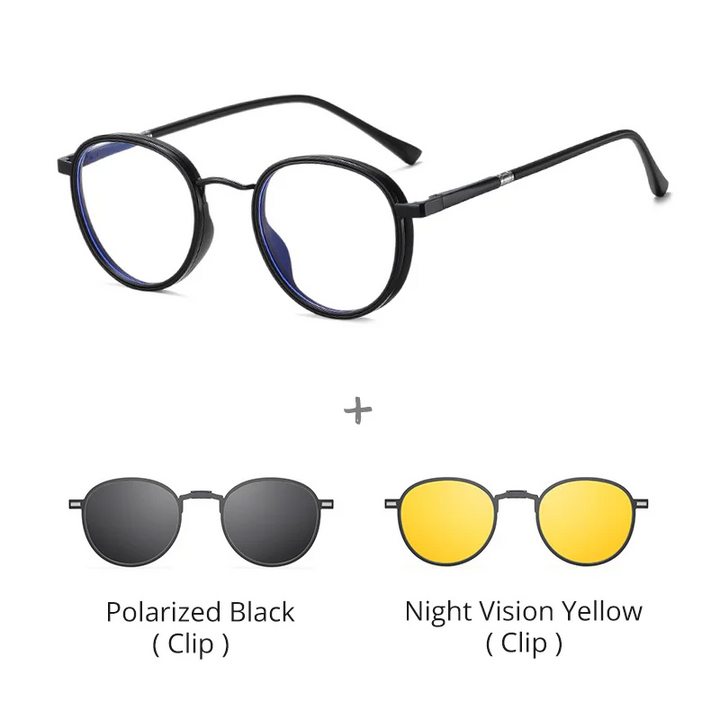 Ralferty Women's Full Rim Round Acetate Alloy Eyeglasses Clip On Sunglasses 517706