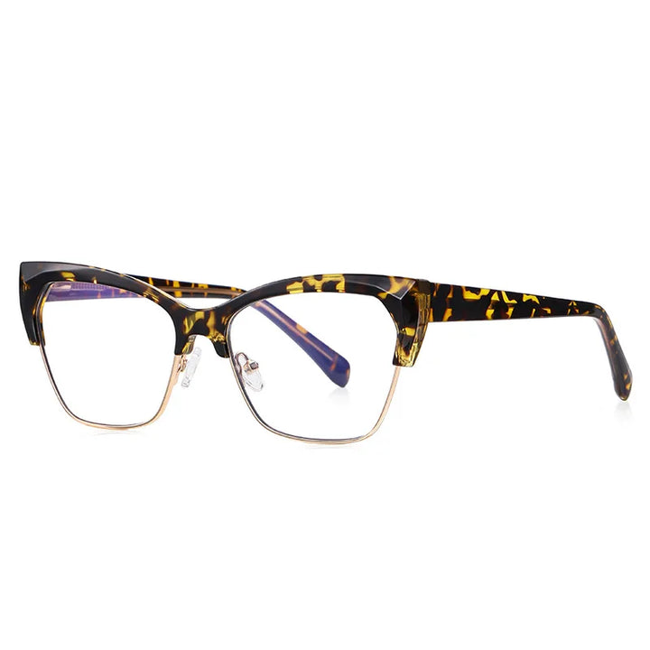 CCspace Unisex Full Rim Square Cat Eye Tr 90 Titanium Eyeglasses 57454 Full Rim CCSpace Leopard  