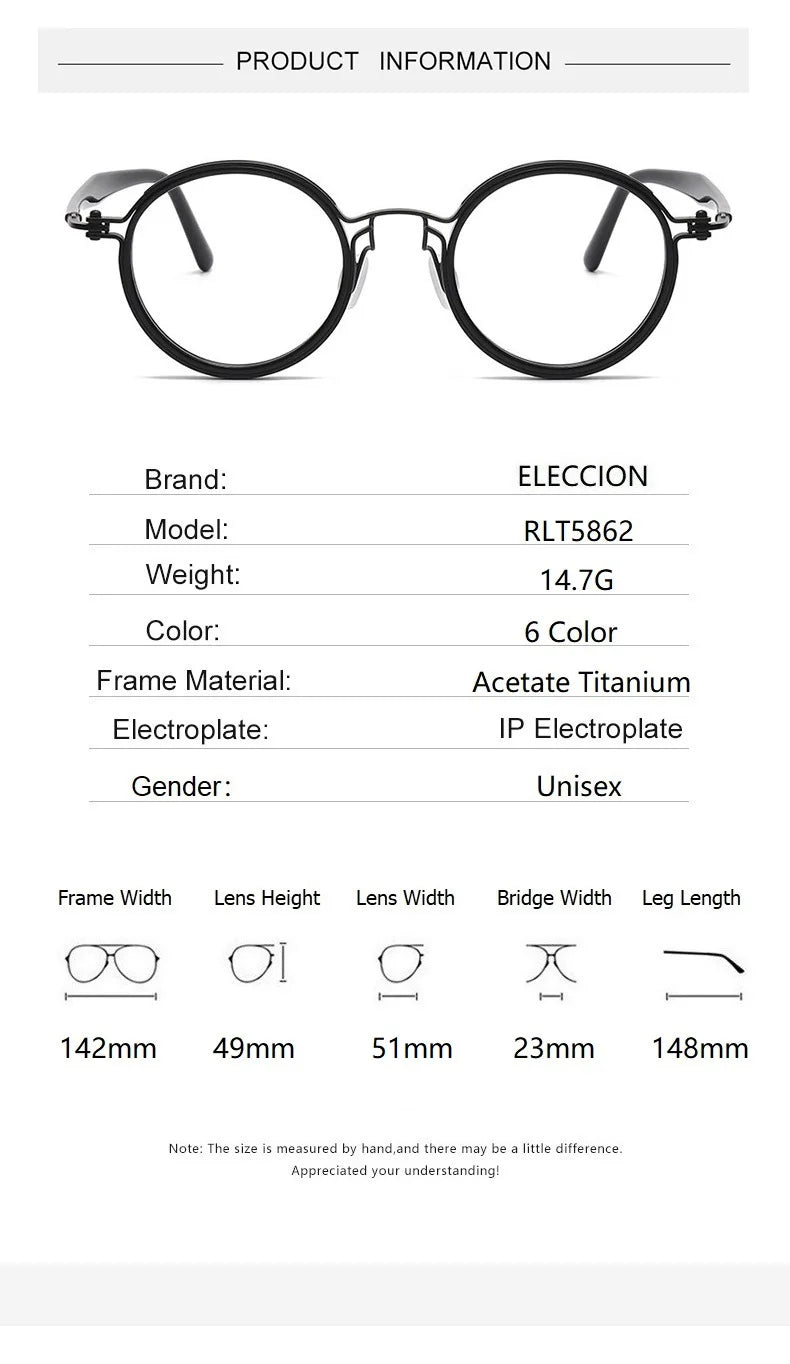 Eleccion Unisex Full Rim Round Titanium Acetate Eyeglasses 5862 Full Rim Eleccion