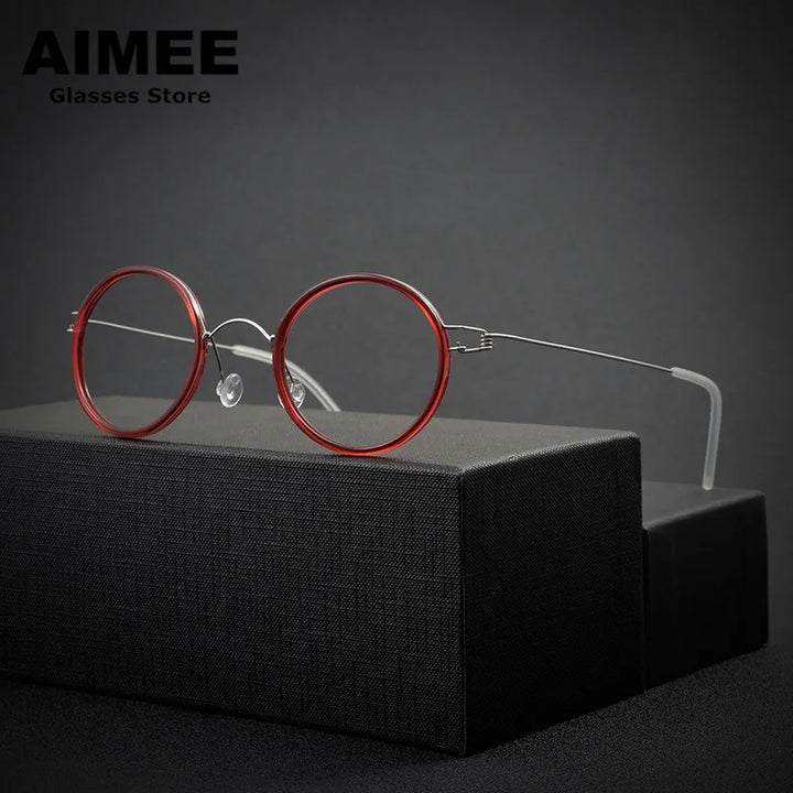 Aimee Unisex Full Rim Round Screwless Titanium Acetate Eyeglasses 13822 Full Rim Aimee   