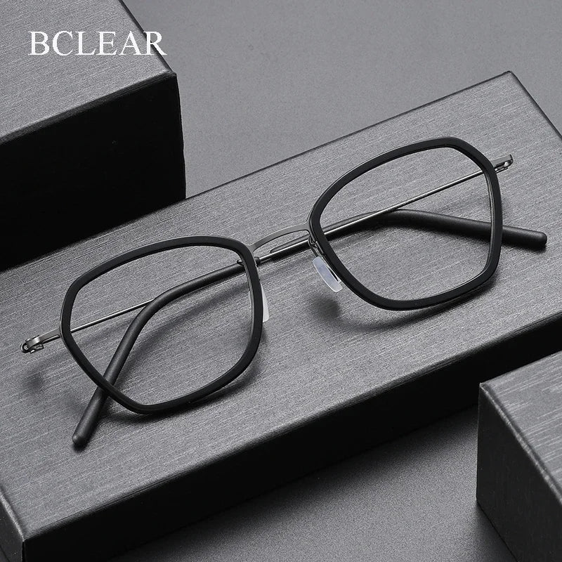 Bclear Unisex Full Rim Polygon Oval Acetate Titanium Eyeglasses 639851