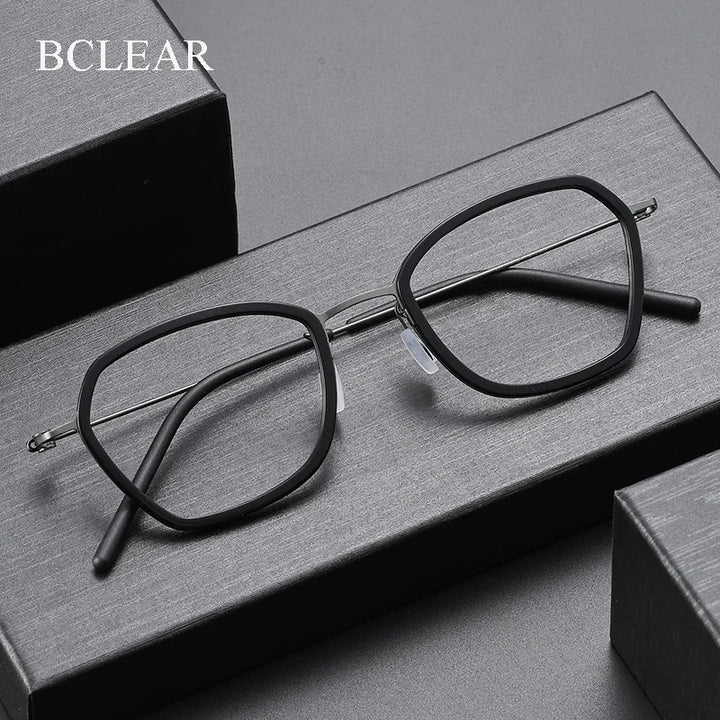 Bclear Unisex Full Rim Polygon Oval Acetate Titanium Eyeglasses 639851