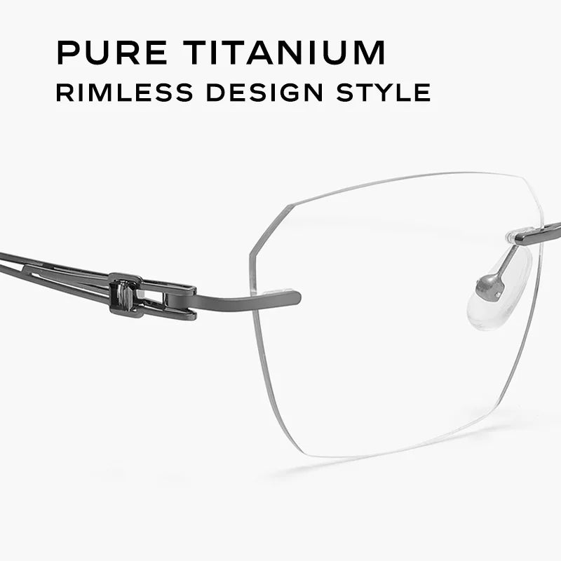 Hdcrafter Unisex Rimless Polygon Square Titanium Eyeglasses 26221 Rimless Hdcrafter Eyeglasses   