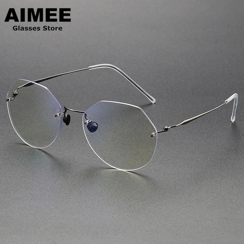 Aimee Women's Rimless Flat Top Round Titanium Eyeglasses 2431 Rimless Aimee Gun-Grey  