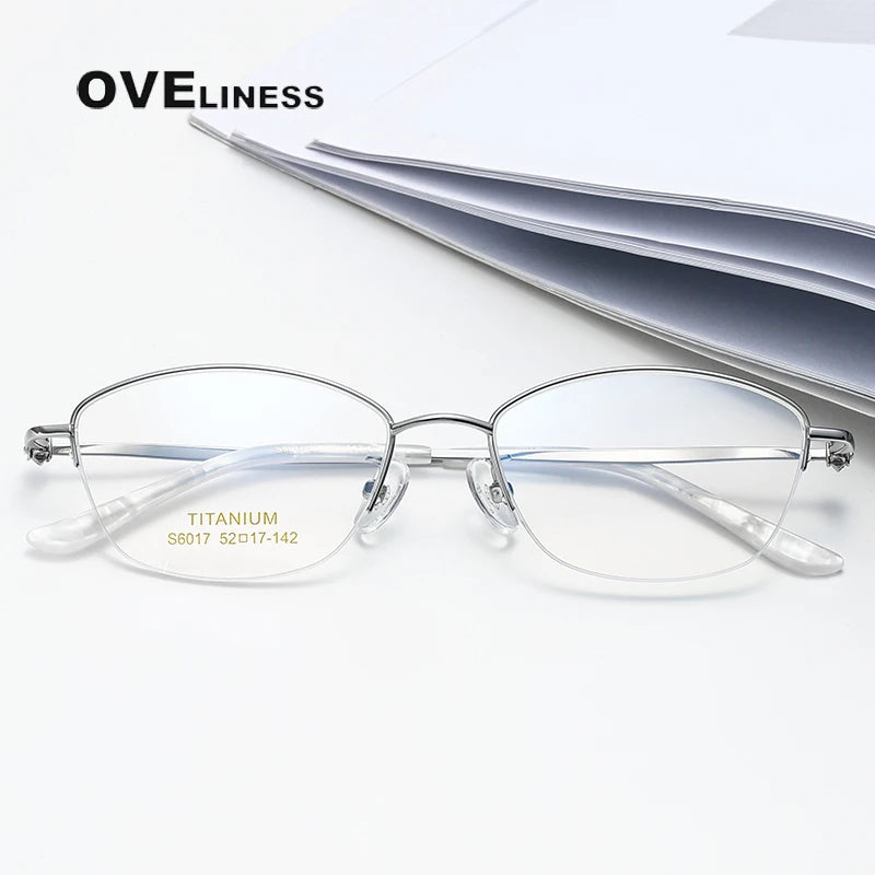 Oveliness Women's Semi Rim Oval Square Titanium Eyeglasses 6017 Semi Rim Oveliness   