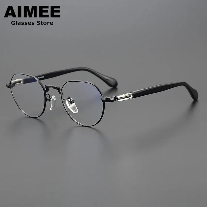 Aimee Unisex Full Rim Flat Top Oval Titanium Acetate Eyeglasses 111993 Full Rim Aimee Black  