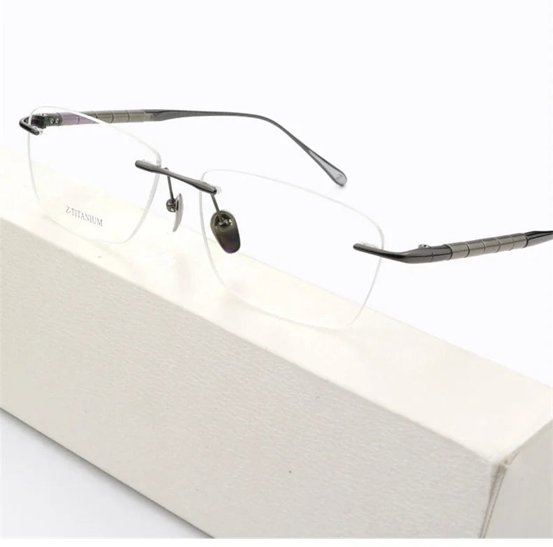 Eleccion Unisex Rimless Square Polygon Titanium Eyeglasses 27038