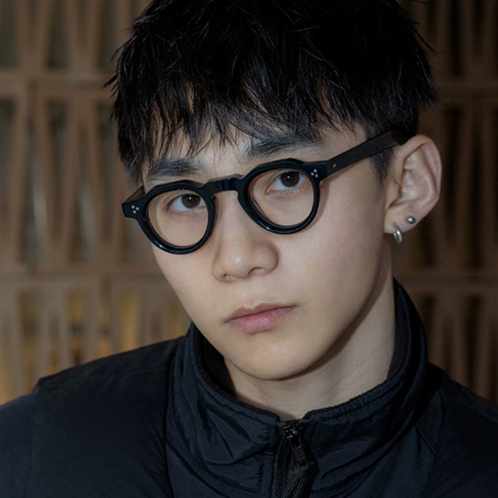 Black Mask Unisex Full Rim Round Acetate Eyeglasses BM-S8153