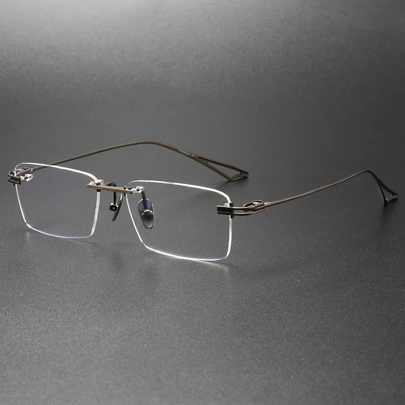 Muzz Unisex Rimless Square Titanium Eyeglasses 14017 Rimless Muzz brown  