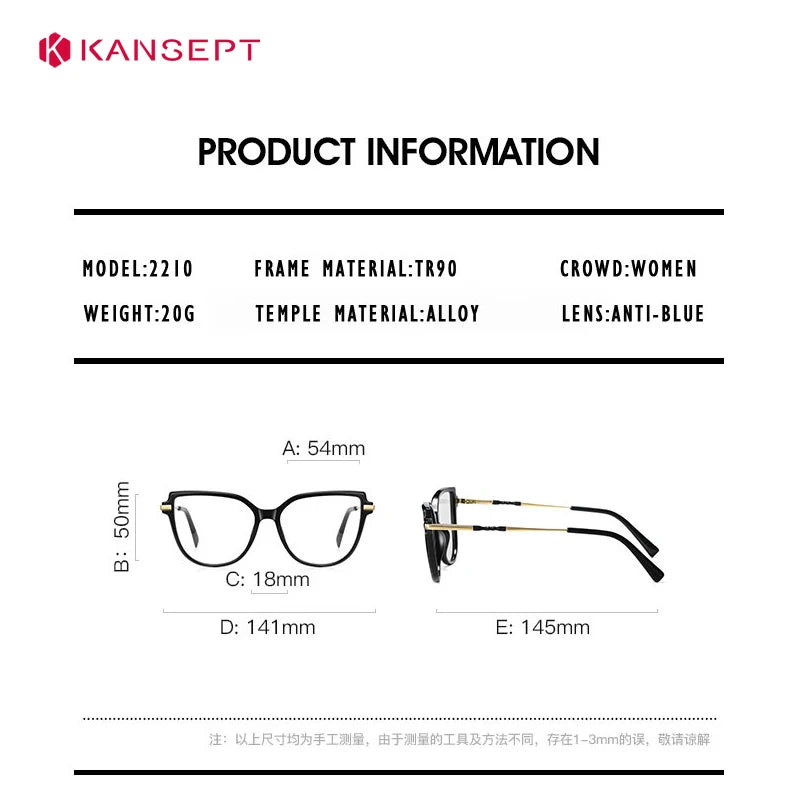 Kansept Women's Full Rim Square Tr 90 Titanium Reading Glasses 72210 Reading Glasses Kansept
