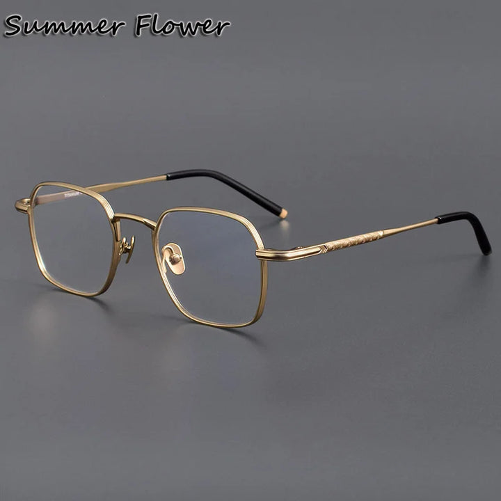 Summer Flower Unisex Full Rim Polygon Square Titanium Eyeglasses 14221 Full Rim Summer Flower C1