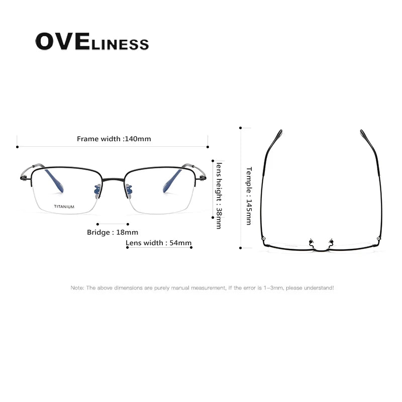 Oveliness Men's Semi Rim Square Titanium Eyeglasses 80919 Semi Rim Oveliness   