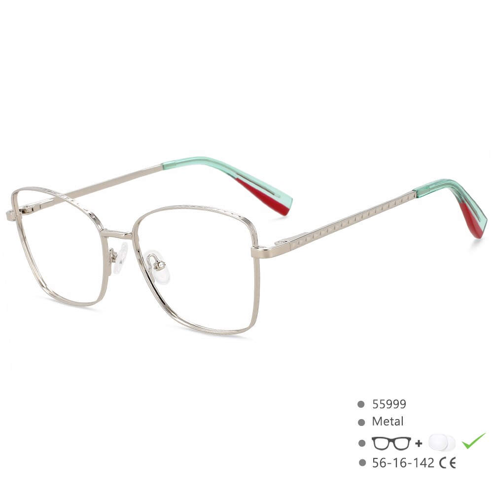 CCspace Women's Full Rim Big Square Cat Eye Alloy Eyeglasses 55999 Full Rim CCspace C4Green  