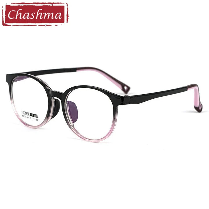 Chashma Ottica Unisex Youth Full Rim Round Tr 90 Titanium Eyeglasses 8210 Full Rim Chashma Ottica Black Pink  