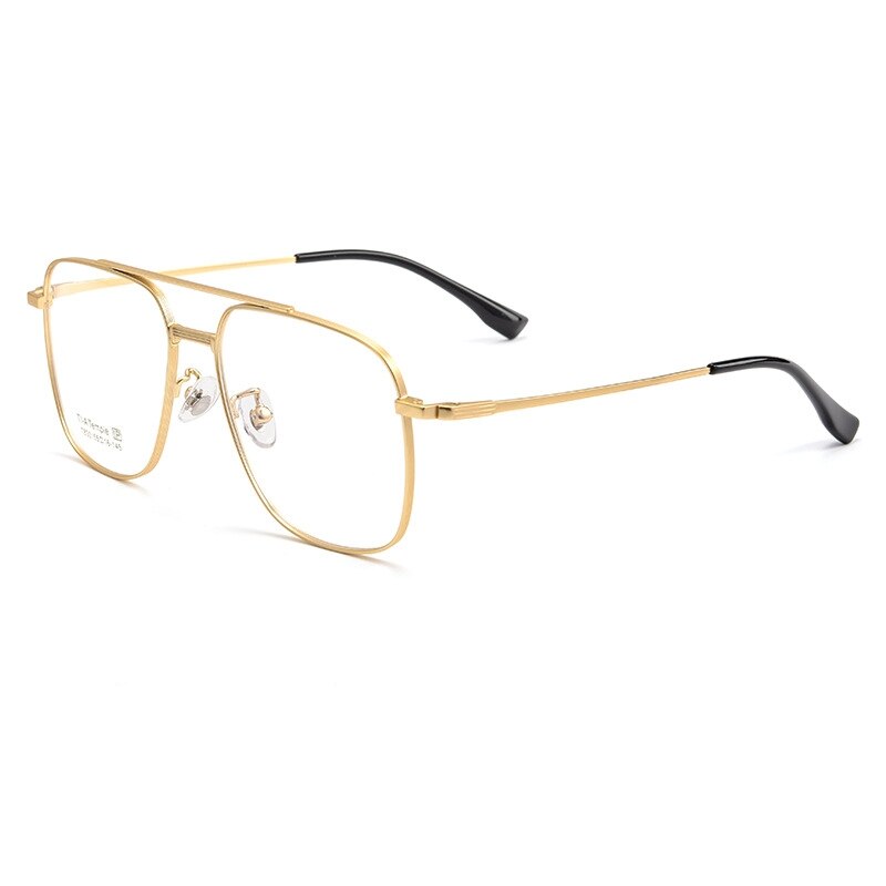 Yimaruili Unisex Full Rim Large Square Double Beam Titanium Eyeglasses T830t Full Rim Yimaruili Eyeglasses Gold  
