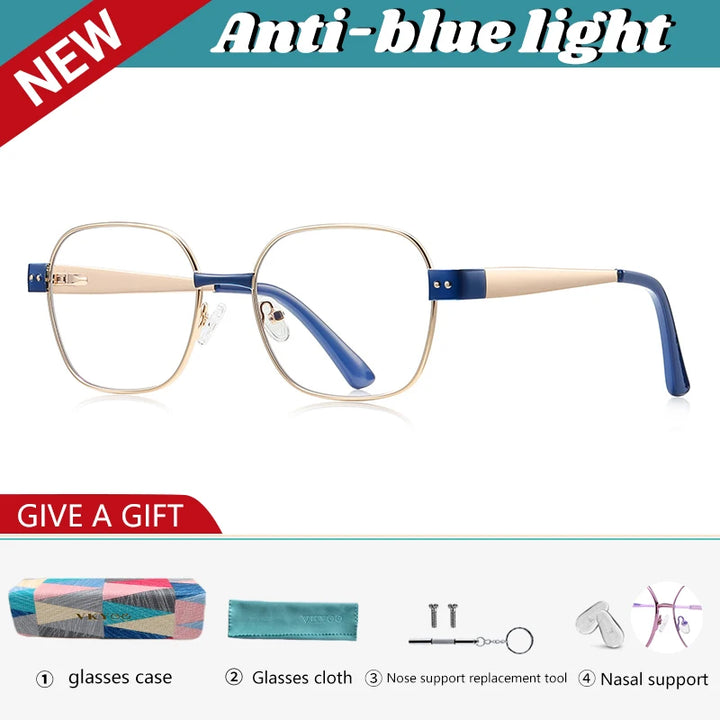 Vicky Women's Full Rim Flat Top Polygonal Alloy Reading Glasses 513172