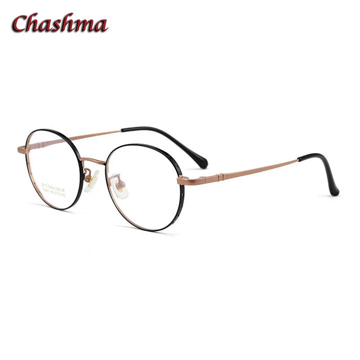 Chashma Ochki Unisex Full Rim Small Round Titanium Eyeglasses 95962 Full Rim Chashma Ochki Black Rose Gold  