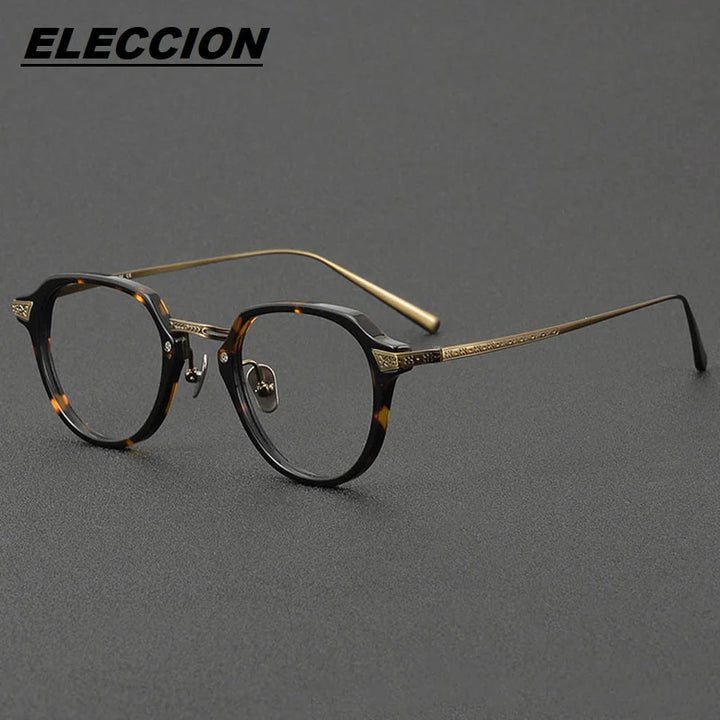 Eleccion Women's Full Rim Oval Square Acetate Titanium Eyeglasses 4424 Full Rim Eleccion Tortoises CHINA