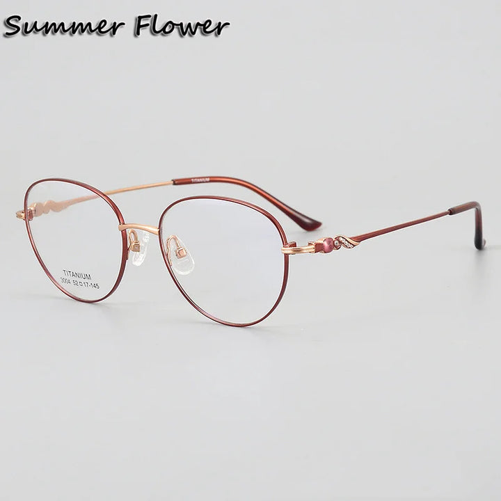 Summer Flower Women's Full Rim Oval Round Titanium Eyeglasses 83004 Full Rim Summer Flower Red-Rose Gold