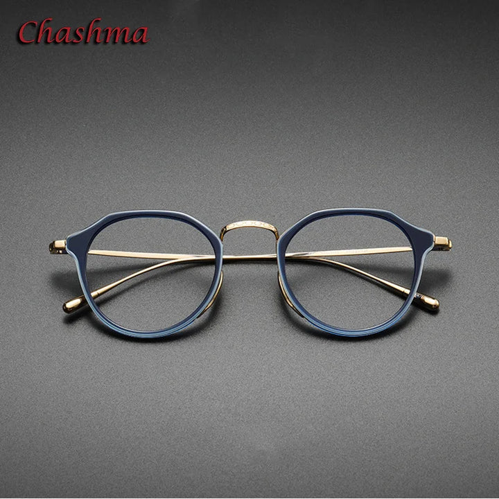 Chashma Ochki Unisex Full Rim Flat Top Round Acetate Titanium Eyeglasses 0113 Full Rim Chashma Ochki   