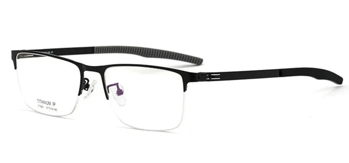 Brightzone Unisex Semi Rim Square Titanium Eyeglasses 71204 Semi Rim Brightzone Black Frame