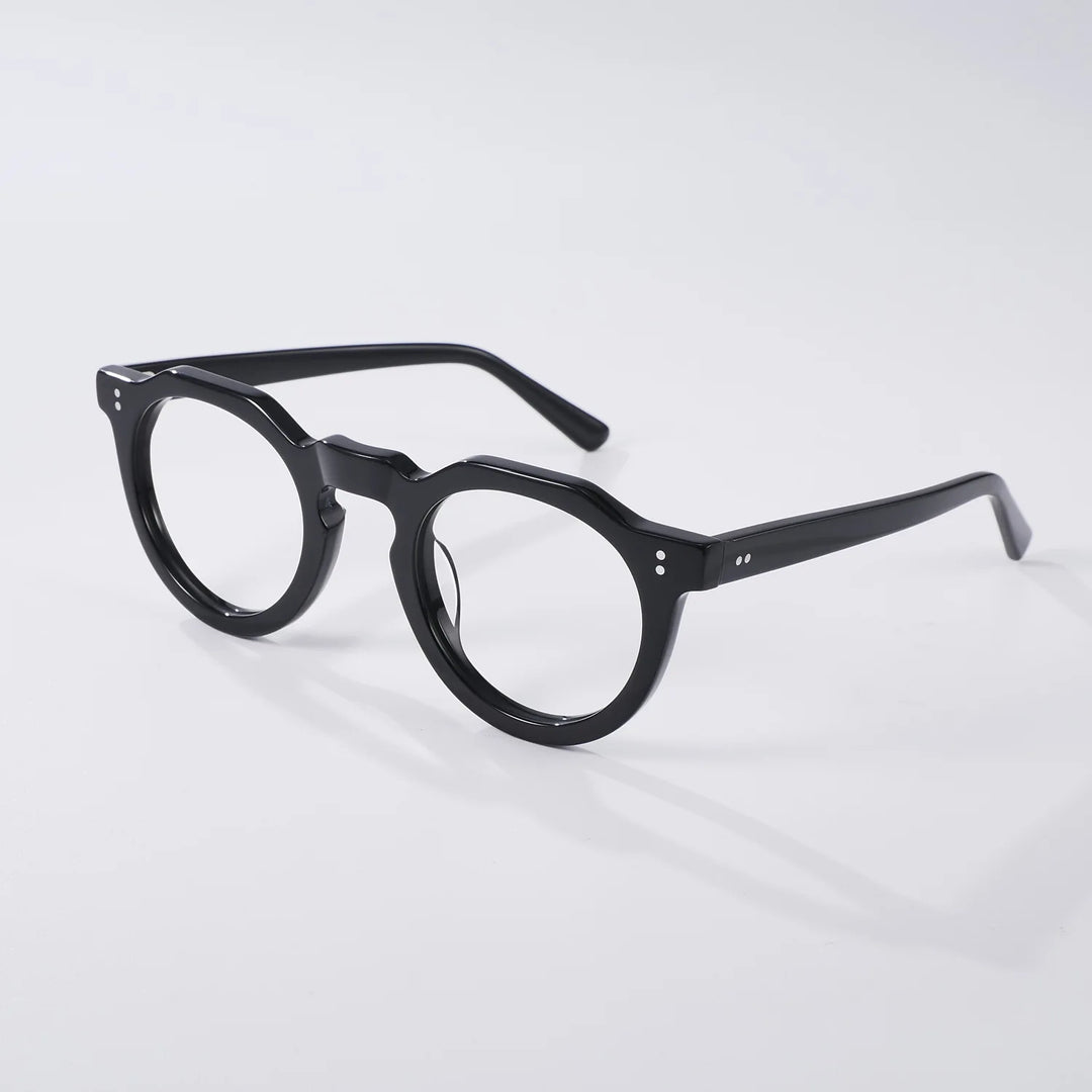 Black Mask Unisex Full Rim Flat Top Round Acetate Eyeglasses 835022