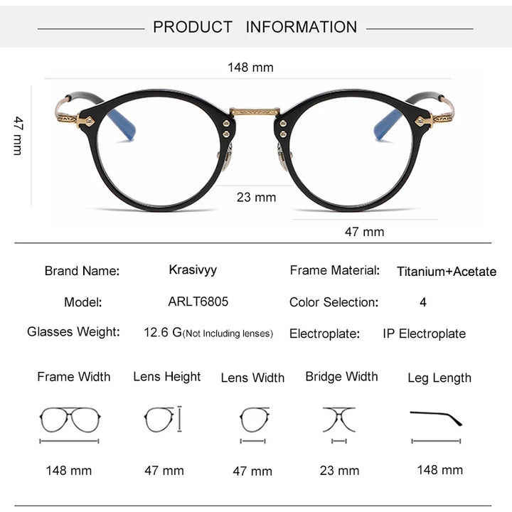 Krasivyy Unisex Full Rim Oval Acetate Titanium Eyeglasses 76805 Full Rim Krasivyy