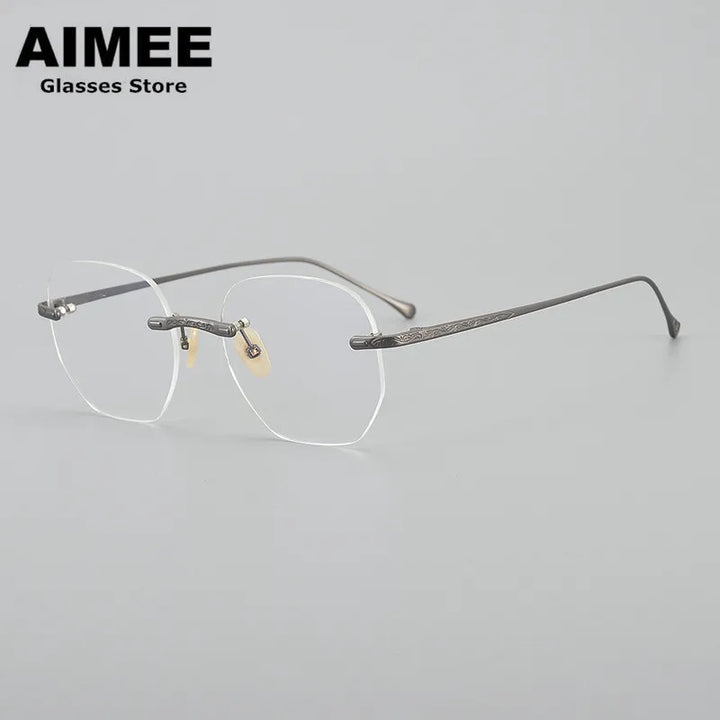 Aimee Men's Rimless Polygon Square Titanium Eyeglasses 5932 Rimless Aimee Gun-grey  