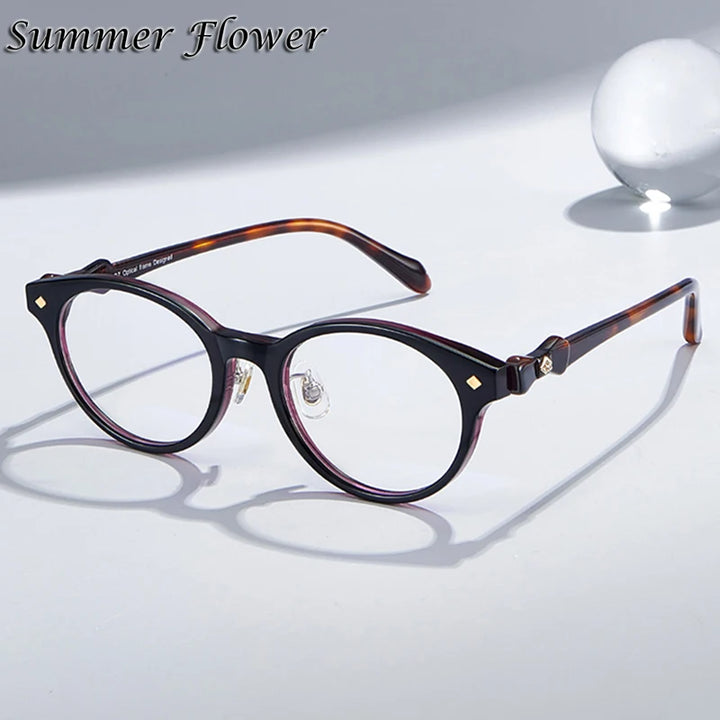 Summer Flower Women's Full Rim Round Acetate Eyeglasses 842351 Full Rim Summer Flower