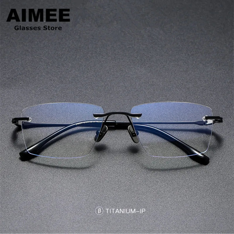 Aimee Men's Rimless Big Square Titanium Eyeglasses 80818