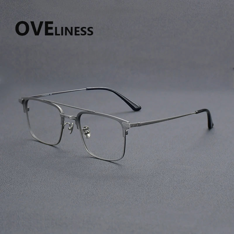 Oveliness Men's Full Rim Square Double Bridge Titanium Eyeglasses 981085