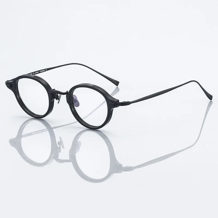 Black Mask Unisex Full Rim Round Titanium Acetate Eyeglasses 396182