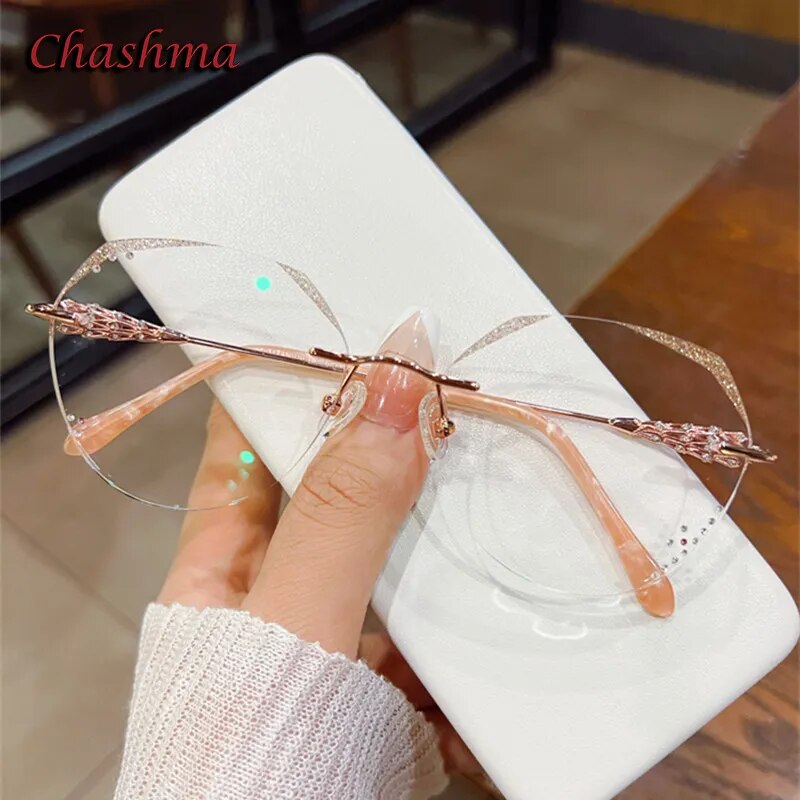 Chashma Ochki Women's Rimless Round Titanium Glitter Edge Eyeglasses 156 Rimless Chashma Ochki   