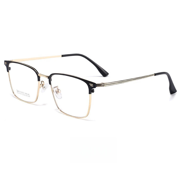 Yimaruli Unisex Full Rim Square Alloy Eyeglasses 9170K Full Rim Yimaruili Eyeglasses Black Gold  