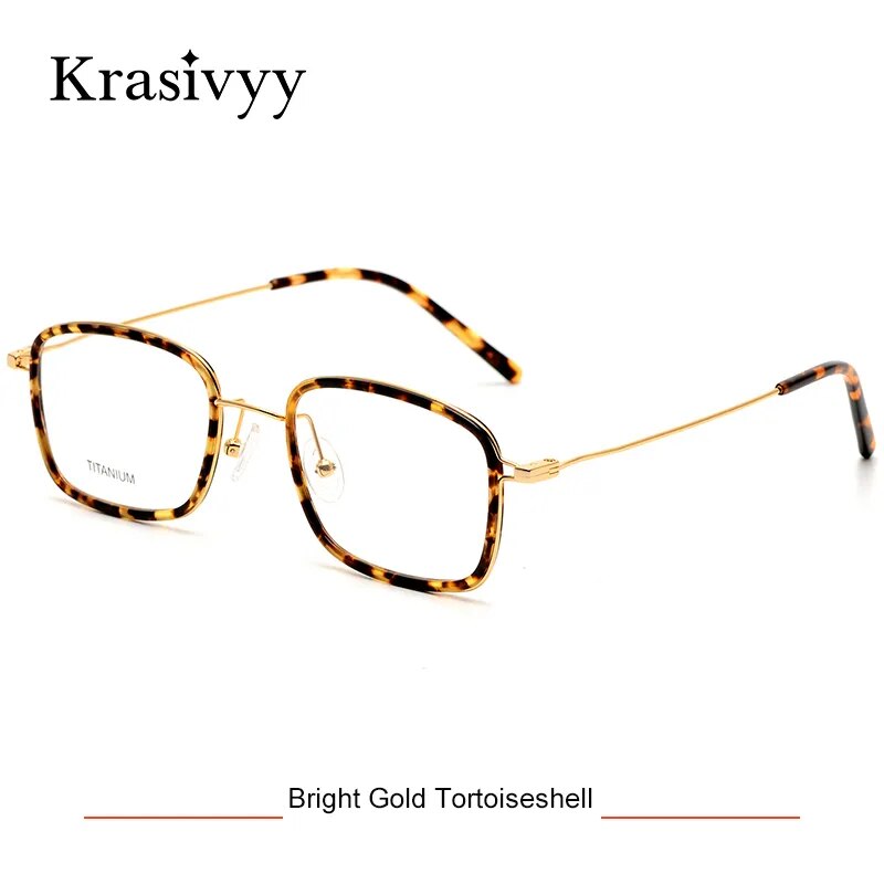 Krasivyy Men's Full Rim Square Tr 90 Titanium Eyeglasses Kr16046 Full Rim Krasivyy Gold Tortoiseshell CN 