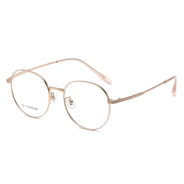 KatKani Unisex Full Rim Flat Top Round Titanium Eyeglasses 98549 Full Rim KatKani Eyeglasses Rose Gold  