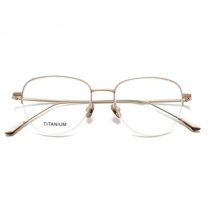 Summer Flower Women's Semi Rim Polygon Oval Titanium Eyeglasses 45010