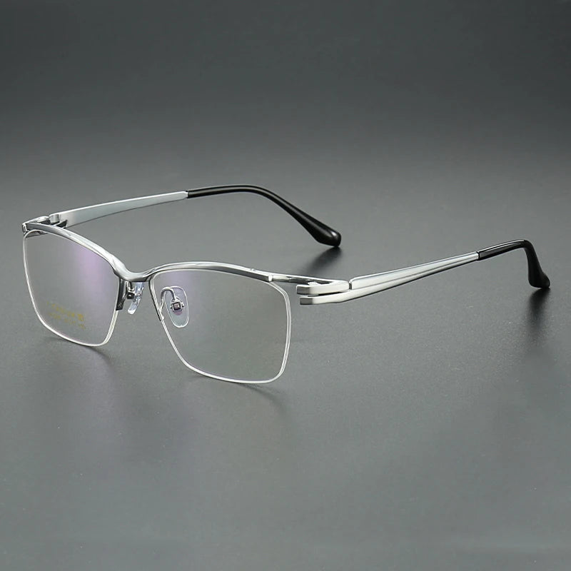 Aror Men's Semi Rim Big Square Brow Line Titanium Eyeglasses 96205