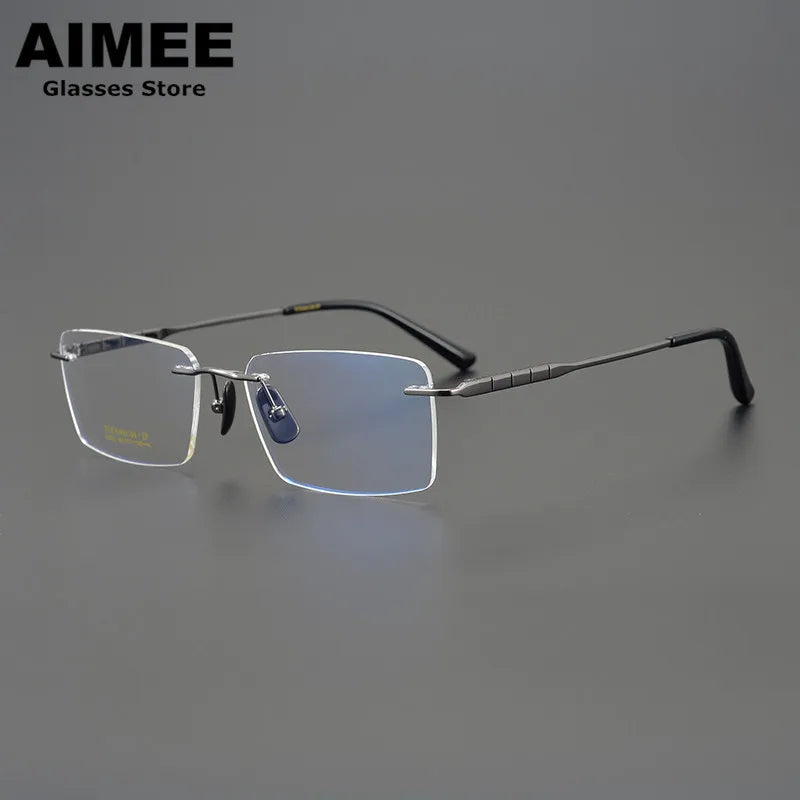 Aimee Unisex Rimless Square Titanium Eyeglasses 91092 Rimless Aimee Gun-Grey  