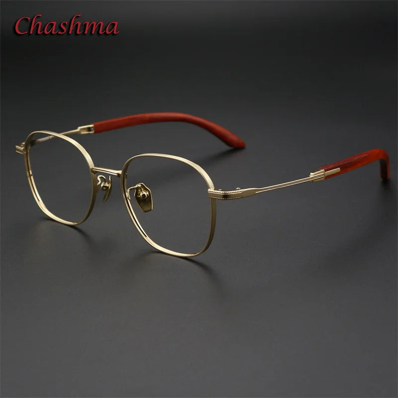 Chashma Ochki Men's Full Rim Square Titanium Rosewood Eyeglasses 2330 Full Rim Chashma Ochki Gold  